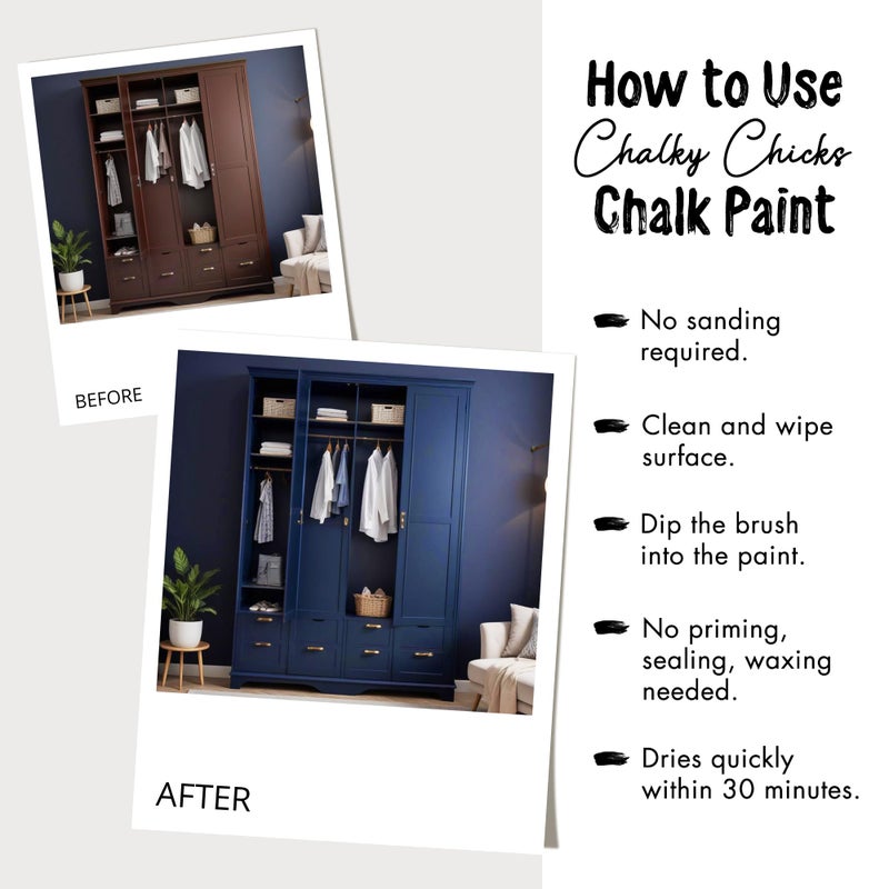 Chalky Chicks All-in-One Chalk Paint for Furniture or Cabinet - 16 Fl Oz - Matte Finish DC Blue Navy Blue for Metal, Wood Furniture Paint - No Sanding All-in-One for Home Decor & Crafts, USA Made - Image 5